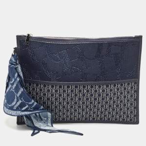 Pre Owned CH Carolina Herrera Blue Monogram Canvas Zip Pouch