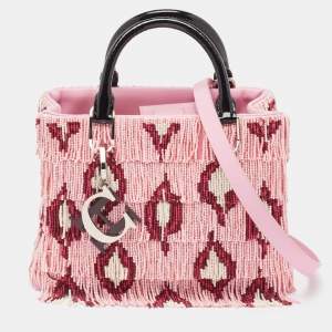 CH Carolina Herrera Pink Beaded Fabric Small Duchess Tote