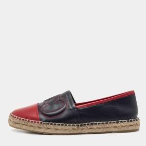 Pre Owned CH Carolina Herrera Blue/Red Leather Espadrilles Flats Size 40