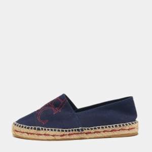 Pre Owned CH Carolina Herrera Navy Blue Canvas Espadrille Flats Size 37