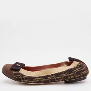 Pre Owned CH Carolina Herrera Brown/Beige Canvas Rock'n Roll Ballet Flats Size 37