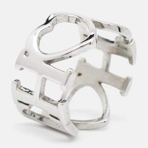 CH Carolina Herrera Silver Tone Logo & Heart Band Ring Size EU 53