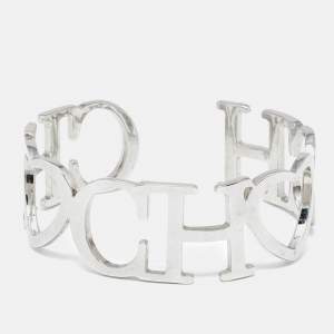 CH Carolina Herrera Silver Tone Heart & Logo Bangle Bracelet