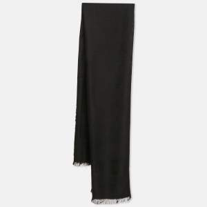 Pre Owned CH Carolina Herrera Black Silk & Wool Rosette Insignia Shawl