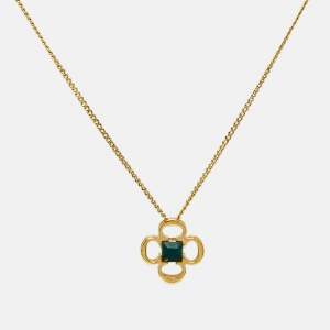 Pre Owned  Carolina Herrera CH Crystals Gold Tone Necklace