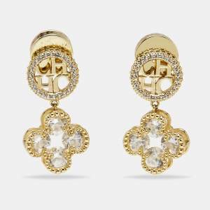 Pre Owned Carolina Herrera CH Crystals Gold Tone Earrings