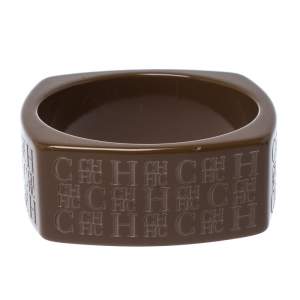 Pre Owned CH Carolina Herrera Textured Brown Extra Wide Bangle Bracelet 