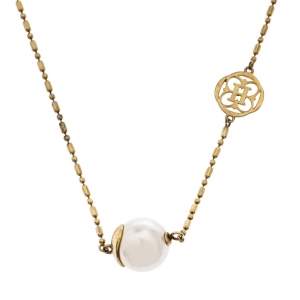 Pre Owned CH Carolina Herrera Faux Pearl Gold Tone Station Necklace