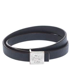 Pre Owned CH Carolina Herrera Navy Blue Leather Wrap Bracelet