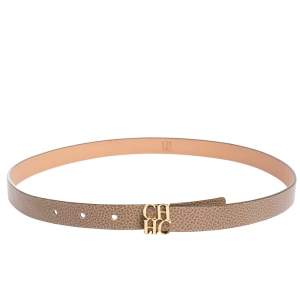 Pre Owned Carolina Herrera Beige Leather CHHC Buckle Belt 80CM