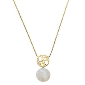 Pre Owned Carolina Herrera Gold Tone Mother of Pearl CH Moon Necklace