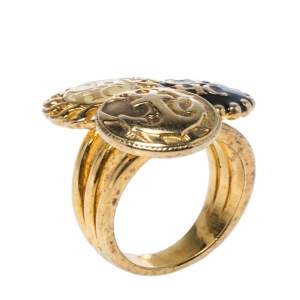 CH Carolina Herrera Enamel Gold Tone Ring Size 54.5