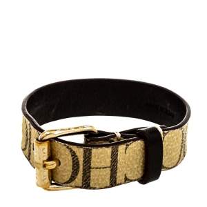 Pre Owned CH Carolina Herrera Beige Monogram Print Leather Bracelet