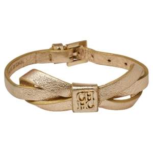 Pre Owned CH Carolina Herrera Gold/Ecru Leather Ribbon Bracelet