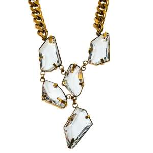 Pre Owned Carolina Herrera Abstract Crystal Pendant Curb Chain Necklace