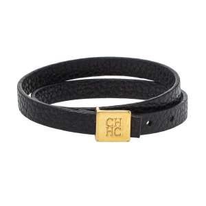 Pre Owned CH Carolina Herrera Black Leather Double Wrap Bracelet