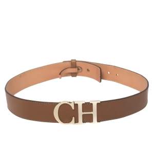 Pre Owned CH Carolina Herrera Brown Leather CH Logo Waist Belt 80CM