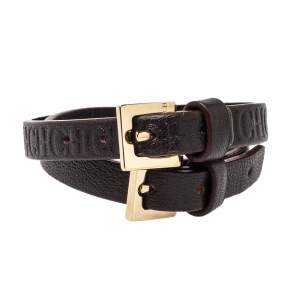 Pre Owned CH Carolina Herrera Dark Brown Monogram Leather Wrap Bracelet Set