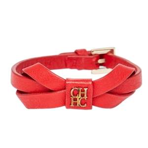Pre Owned CH Carolina Herrera Red Leather Ribbon Bracelet