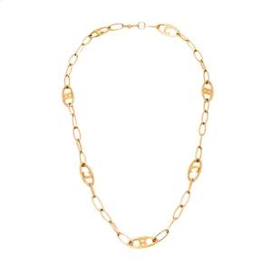 Pre Owned CH Carolina Herrera Logo Gold Tone Chain Link Necklace