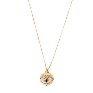 CH Carolina Herrera Faux Pearl Gold Tone Bow Ball Pendant Necklace