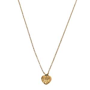 CH Carolina Herrera Gold Tone Logo Heart Pendant Necklace