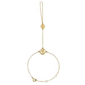 Pre Owned CH Carolina Herrera Gold Tone Logo Finger Attached Bracelet 