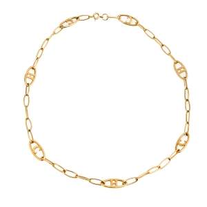 Pre Owned CH Carolina Herrera Logo Gold Tone Chain Link Necklace