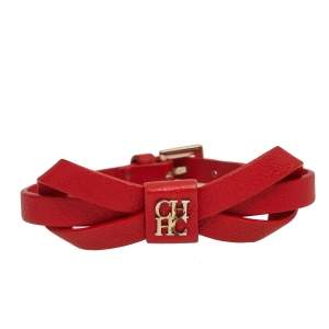Pre Owned CH Carolina Herrera Red Leather Ribbon Bracelet