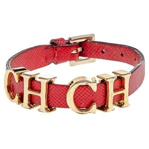 CH Carolina Herrera Red Leather Logo Charm Wrap Bracelet
