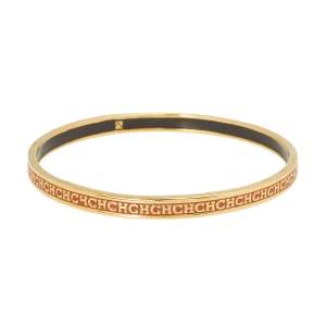 Pre Owned CH Carolina Herrera Logo Enamel Gold Tone Narrow Bangle Bracelet