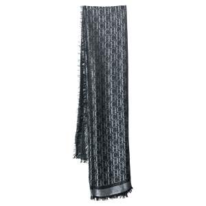 Pre Owned CH Carolina Herrera Black Lurex Logo Monogram Silk & Wool Square Scarf