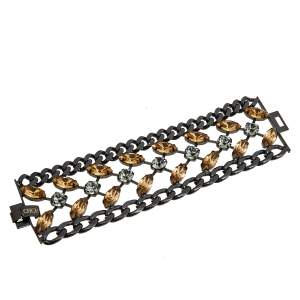 Pre Owned CH Carolina Herrera Crystal Black Tone Clasp Bracelet 