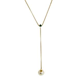 Pre Owned CH Carolina Herrera Crystal & Pearl Long Pendant Necklace