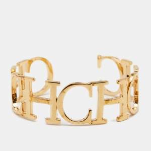 Pre Owned CH Carolina Herrera Gold Tone Between the Line Open Cuff Bracelet