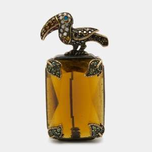 Pre Owned CH Carolina Herrera Gold Tone Pelican Crystals Pin Brooch