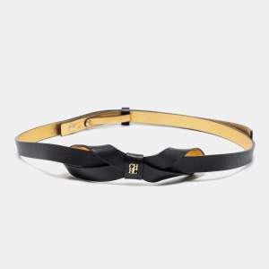 Pre Owned CH Carolina Herrera Black Leather Bow Slim Belt 90CM