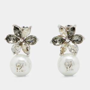 Pre Owned CH Carolina Herrera Crystal Pearl Drop Jasmine Earrings