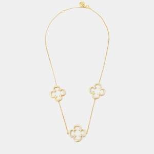 Pre Owned CH Carolina Herrera Gold Tone Rosetta Insignia Station Necklace