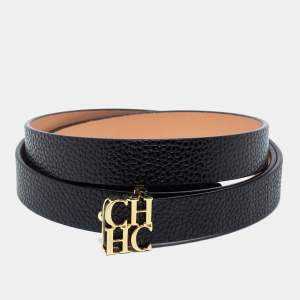Pre Owned CH Carolina Herrera Black Leather CH Logo Slim Belt 100 CM