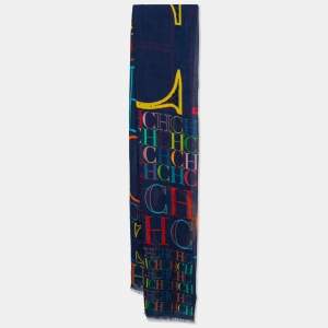 Pre Owned CH Carolina Herrera Multicolor Logo Print Modal and Cashmere Scarf