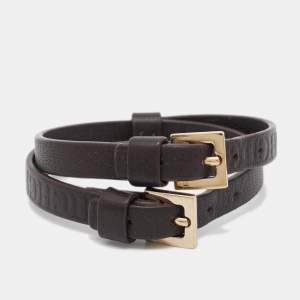 CH Carolina Herrera Brown Logo Embossed Double Wrap Leather Bracelet