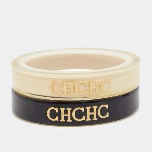 Pre Owned CH Carolina Herrera Resin Logo Bangles Set of 2
