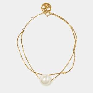 Carolina Herrera Crystal Faux Pearl Gold Tone Sterling Silver Bracelet