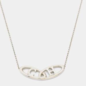 Pre Owned CH Carolina Herrera Silver Tone Logo Pendant  Necklace