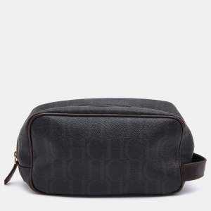CH Carolina Herrera Black/Brown Monogram Coated Canvas Cosmetic Pouch