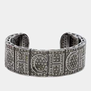 CH Carolina Herrera Crystal Logo Gunmetal Tone Open Cuff Bracelet