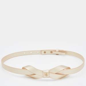 CH Carolina Herrera Gold Leather Bow Slim Waist Belt 75CM