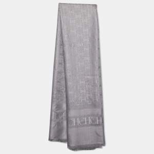 CH Carolina Herrera grey Silk & Wool Rosette Insignia Shawl