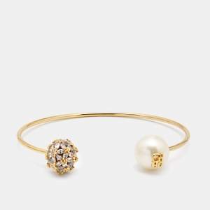 CH Carolina Herrera CH Crystals Faux Pearl Gold Tone Bracelet